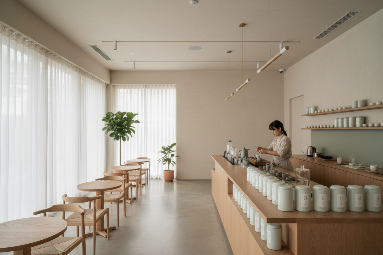 Minimal tea café interior